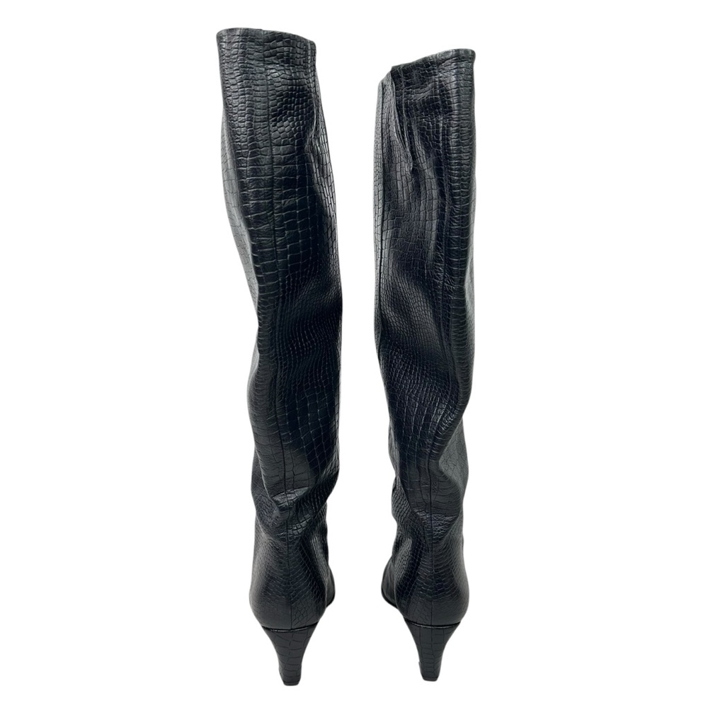 Free People X Vicenza Black Croc Embossed Leather Camila Tall Boots Size 9/40 - Picture 5 of 11